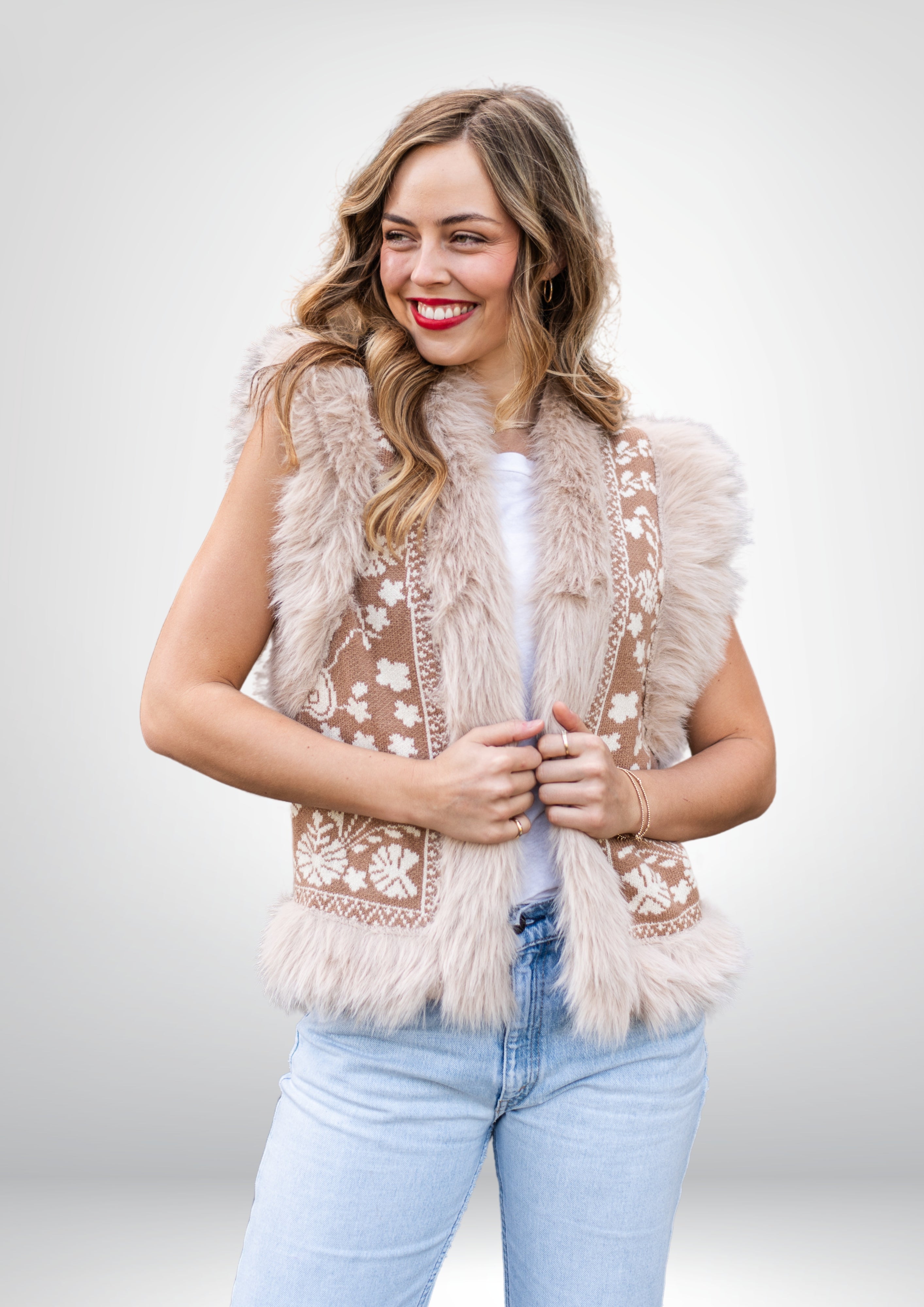 Fern Fur Trim Vest | Beige