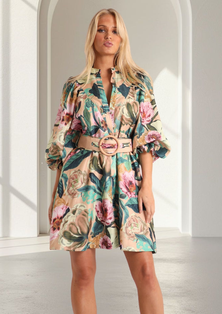 Simone Linen Short Dress | Mocha