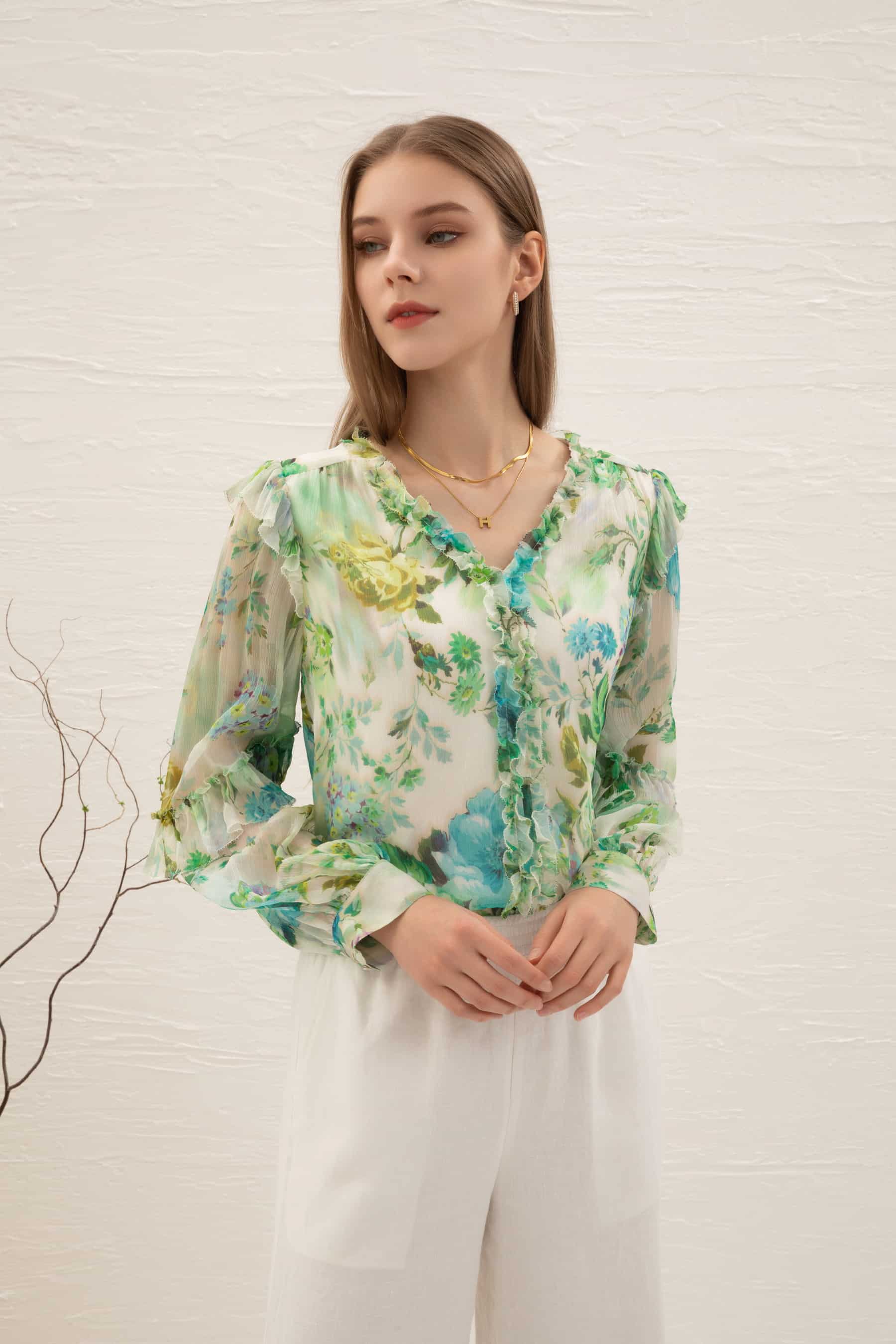 GDS Rosie Silk Blouse | Print BLOUSES autumn-winter BLOUSES BRUNCH CASUAL Catch GDS GREEN L M PRINT S SALE WORK XL XS