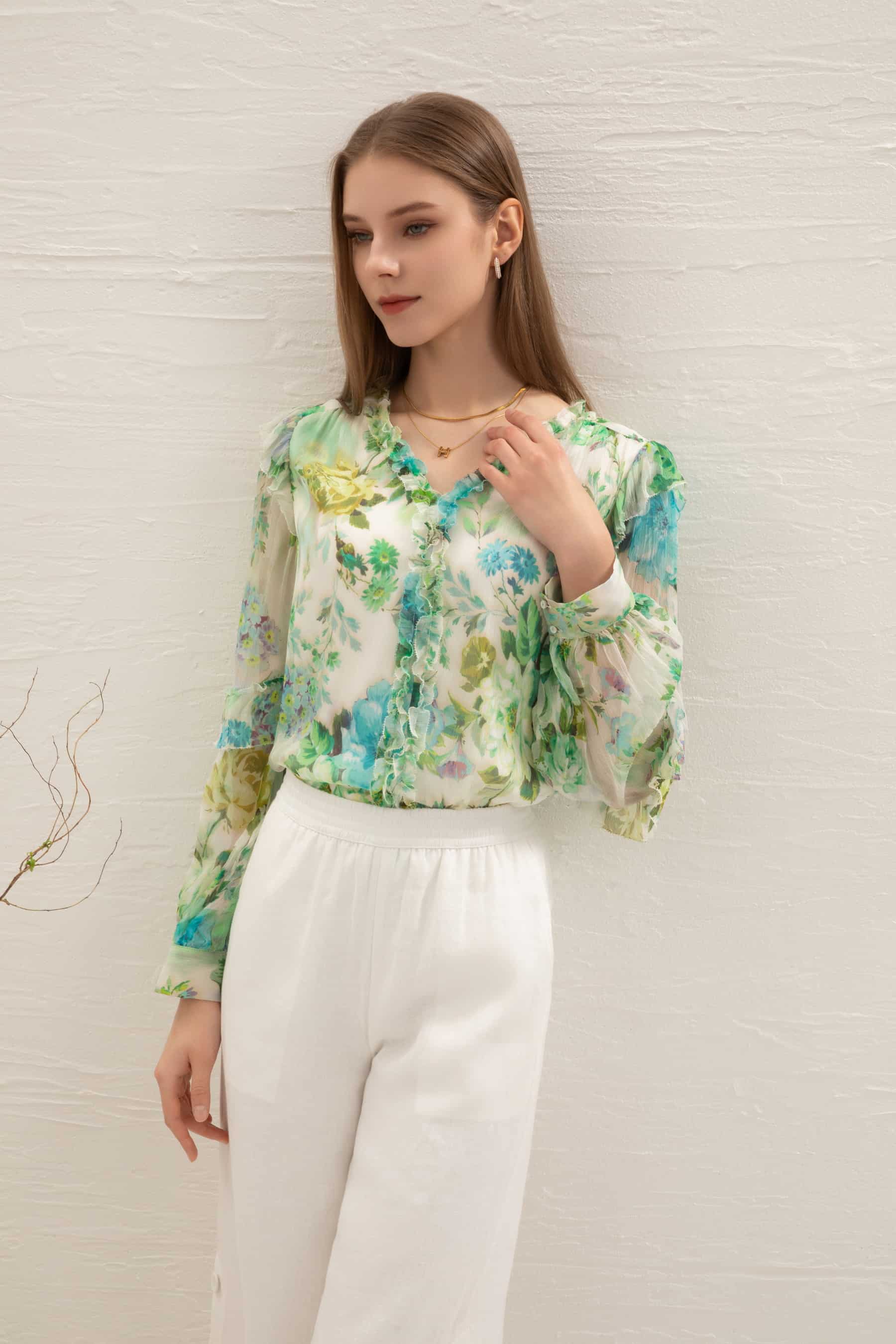 GDS Rosie Silk Blouse | Print BLOUSES autumn-winter BLOUSES BRUNCH CASUAL Catch GDS GREEN L M PRINT S SALE WORK XL XS
