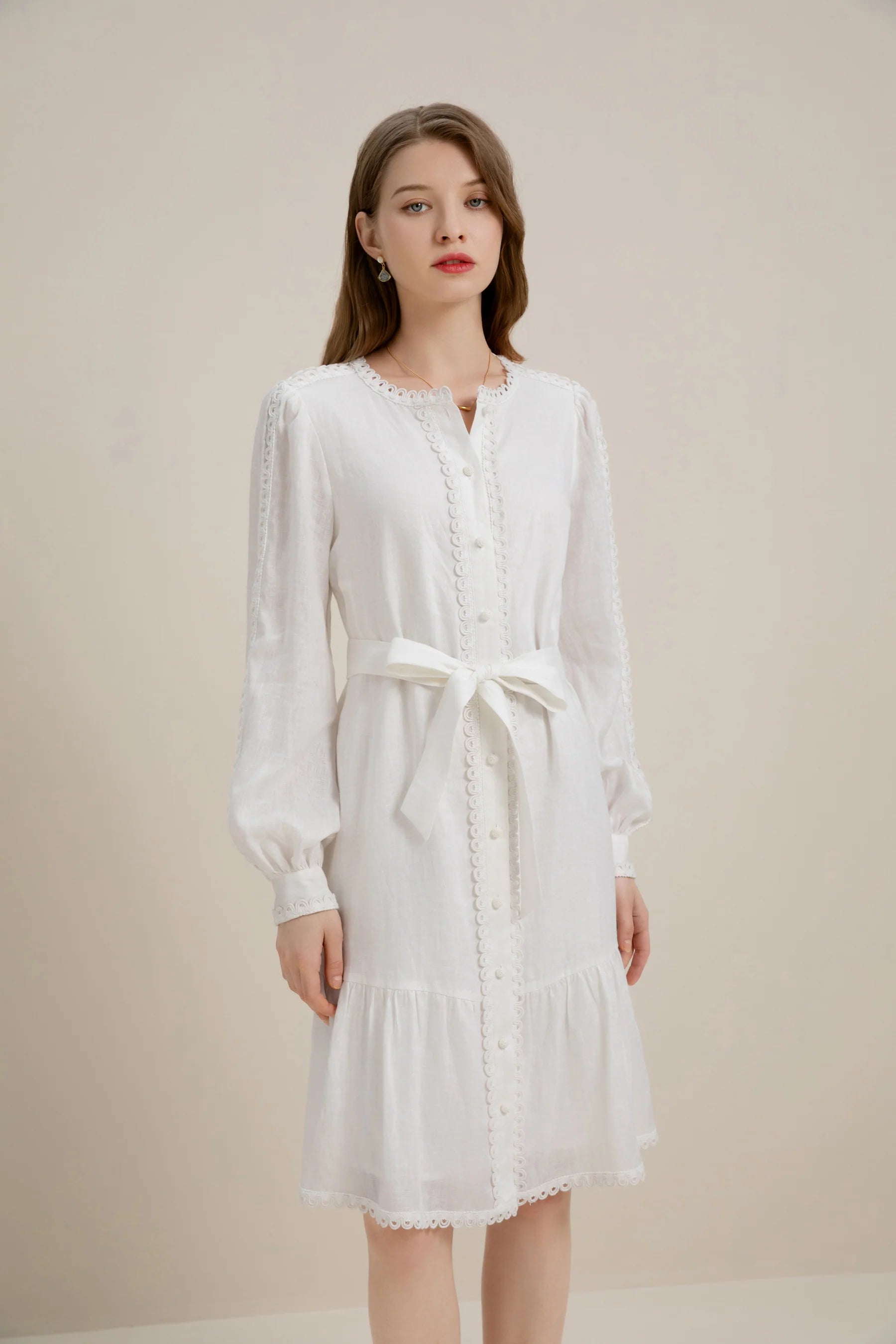 GDS Angelica Linen Short Dress | White