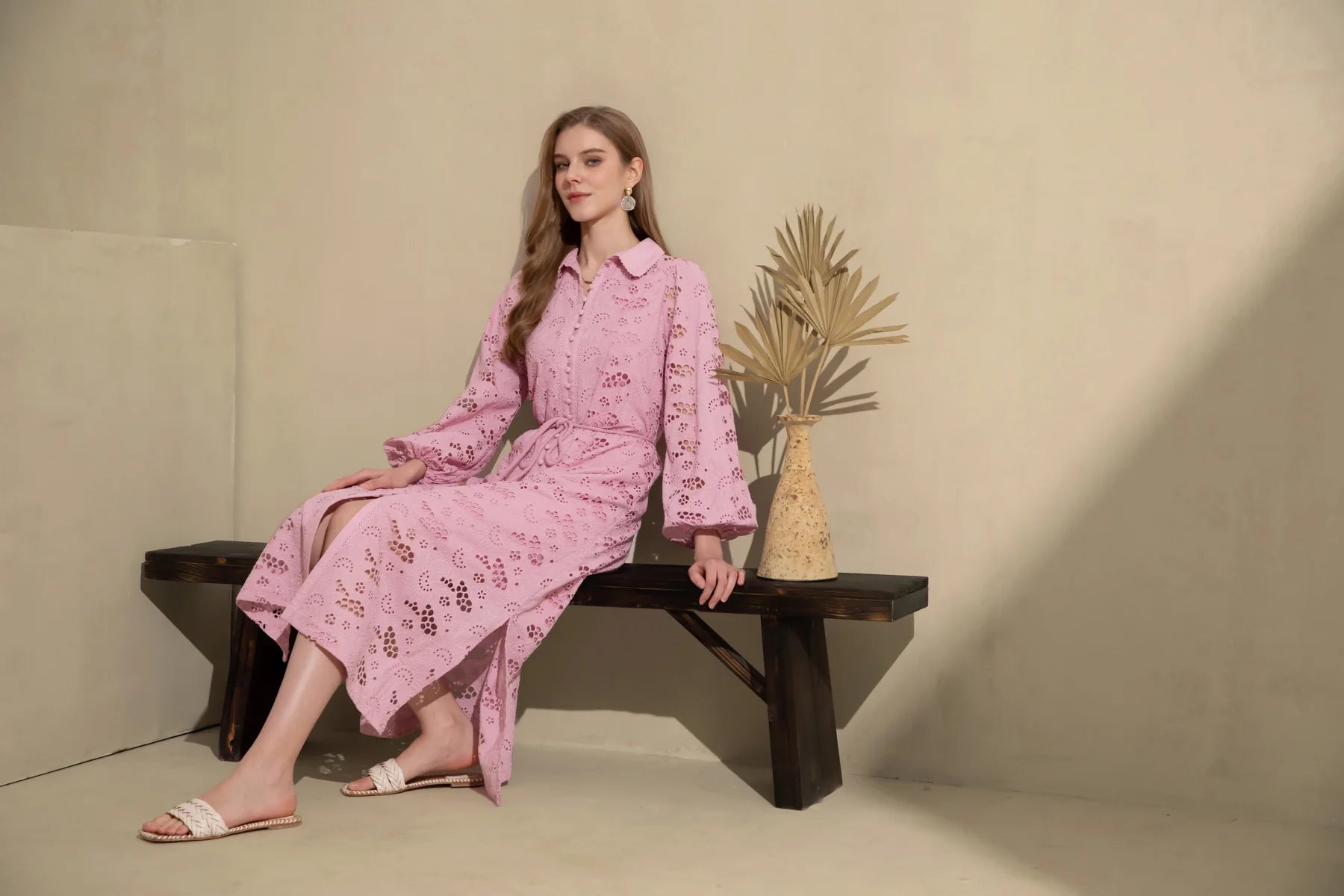 GDS Rosie Embroidered Long Dress | Chalk Pink