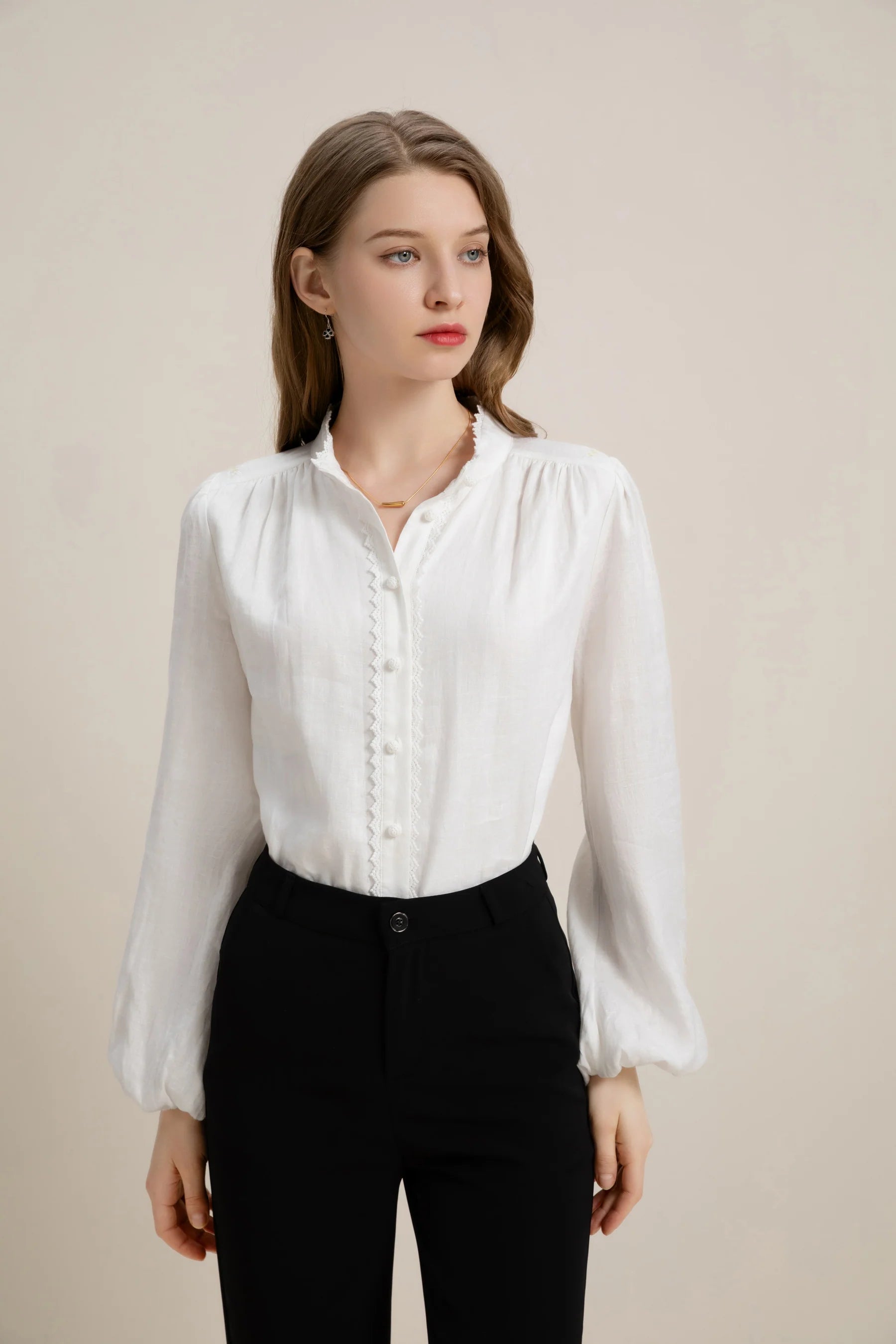 GDS Kierra Linen Button Blouse | White