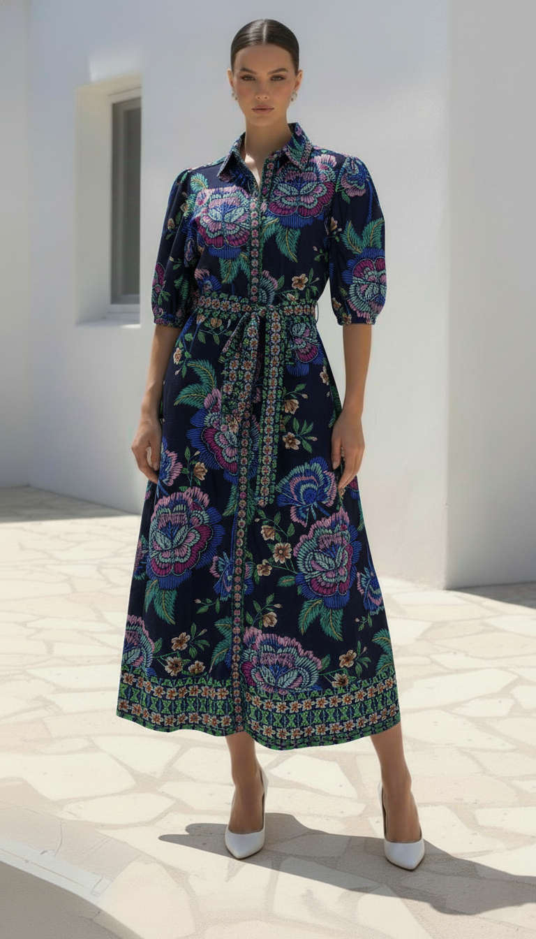 Liberty Shirt Dress | Navy- Floral