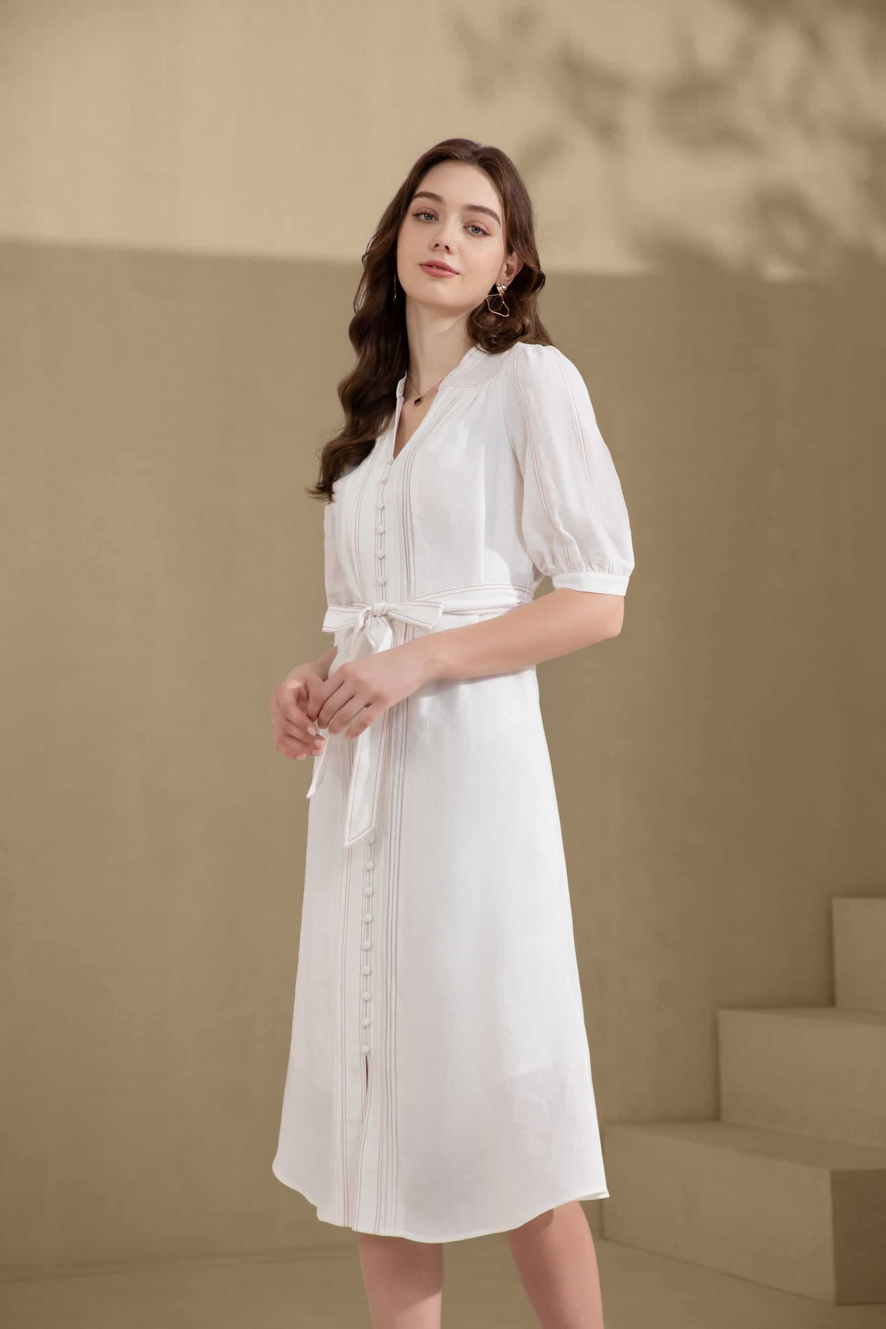 GDS Manhattan Long Linen Dress | White