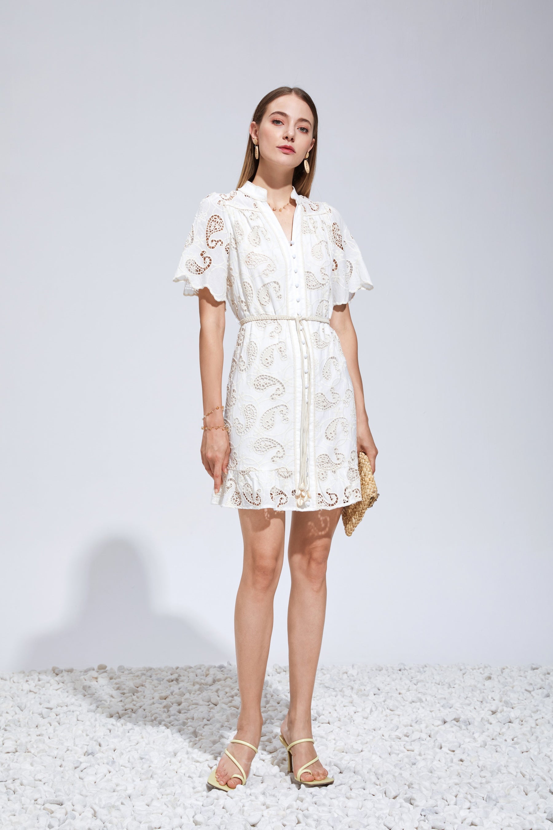 GDS Layla Embroidery Short Dress | Cannoli Cream DRESSES Catch CREAM ESS22 GDS L M S SALE XL XS