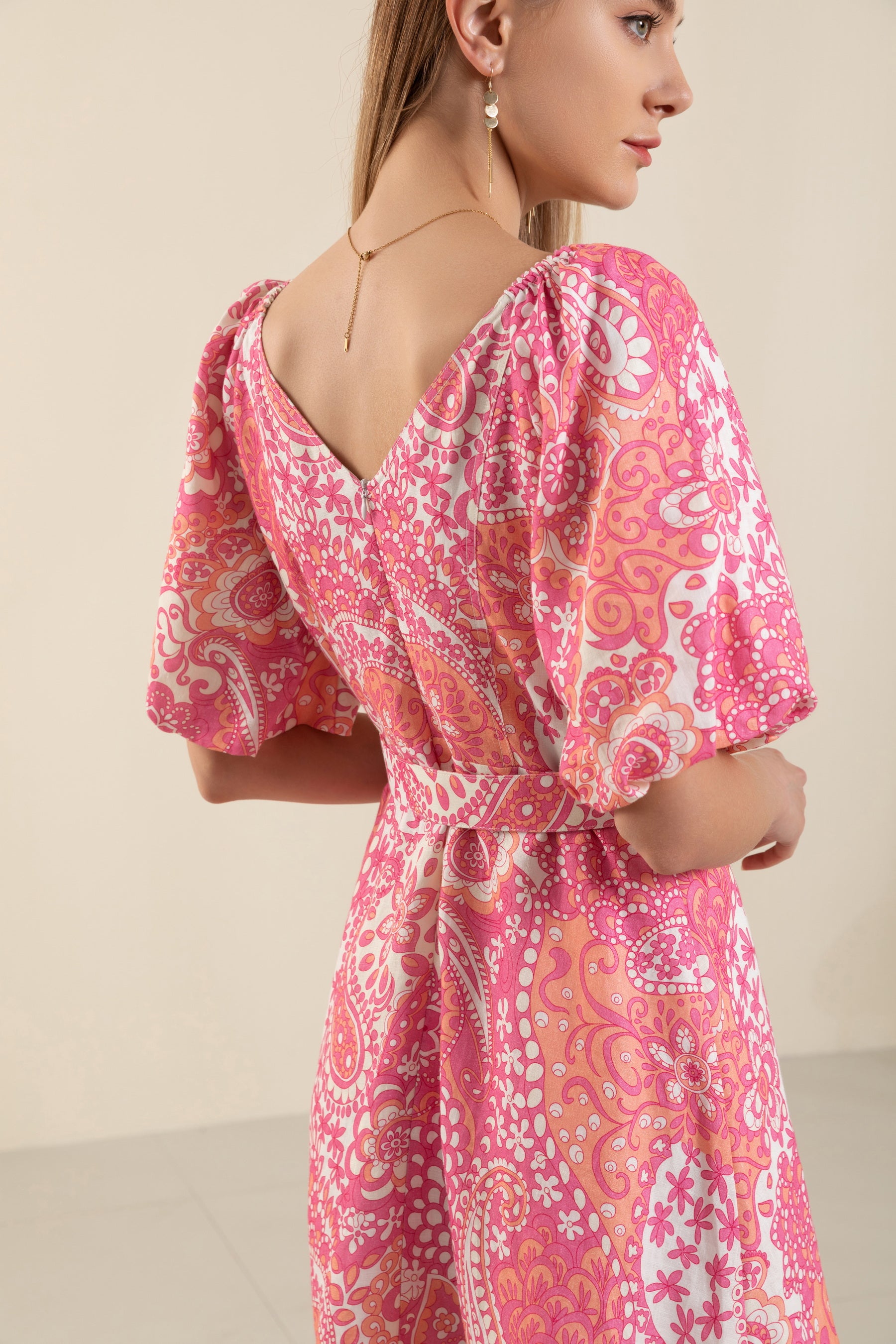 GDS Clarisse Belted Linen Short Dress | Aurora Pink DRESSES Catch GDS L M PINK S SALE XL XS