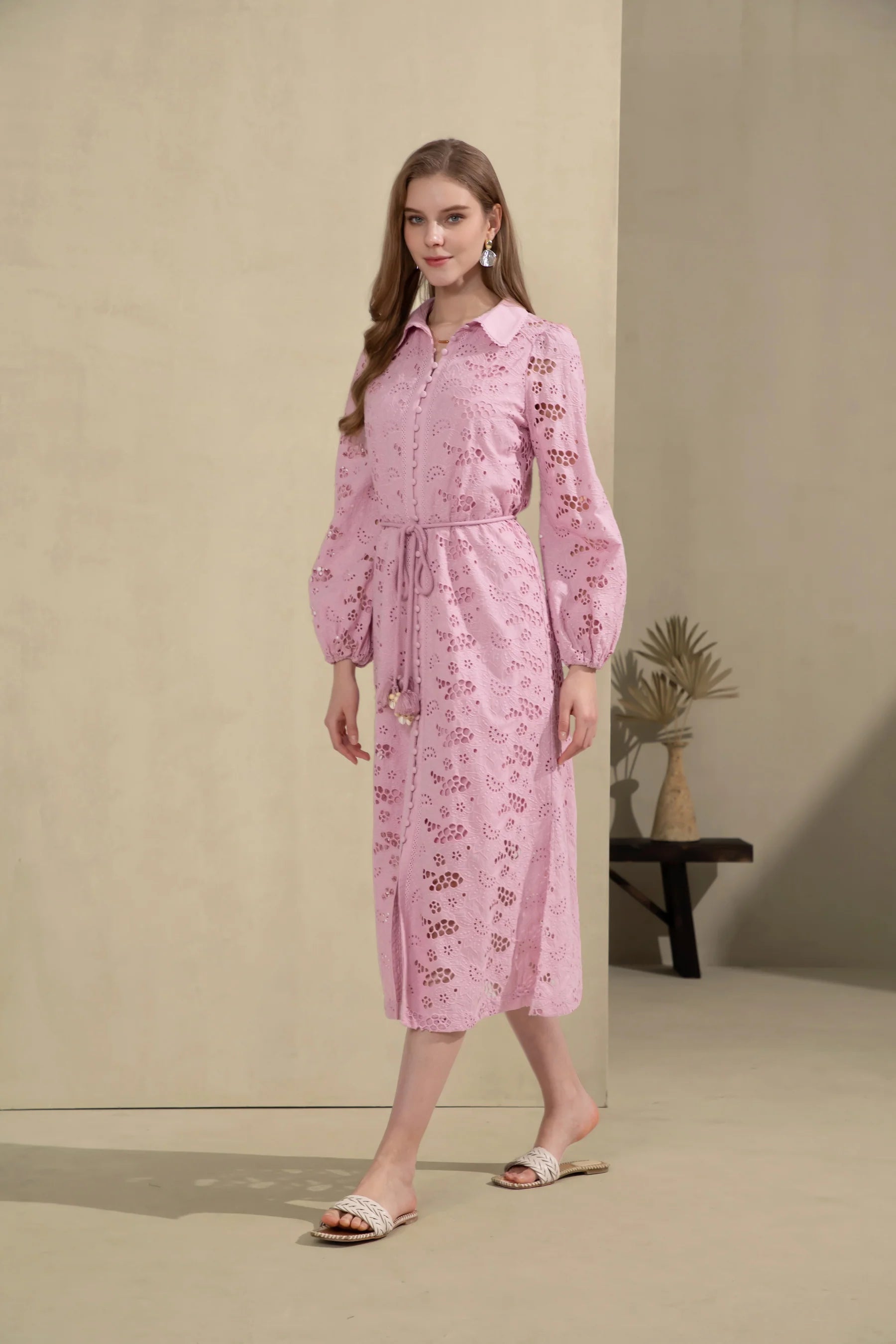 GDS Rosie Embroidered Long Dress  | Chalk Pink