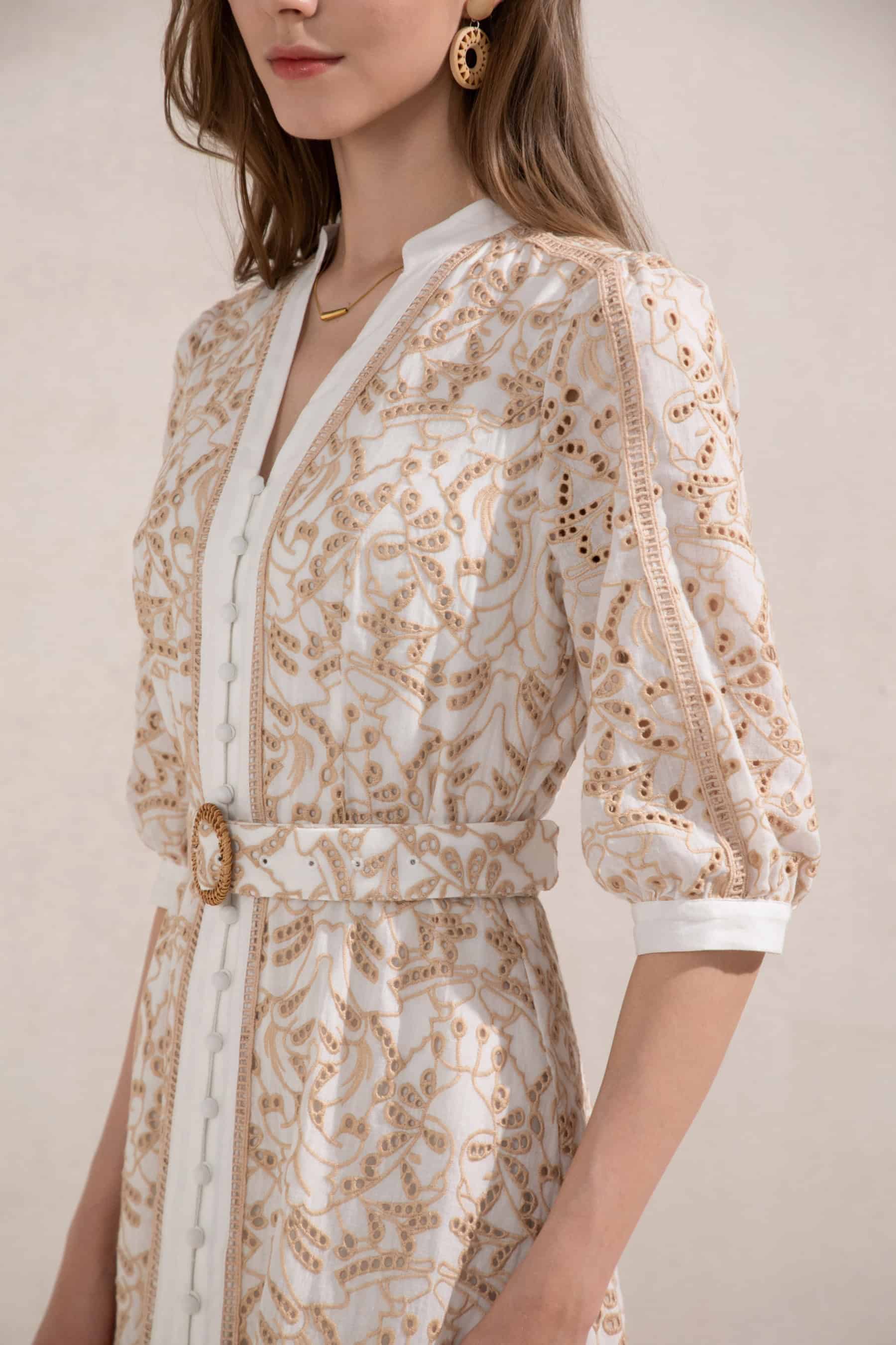 GDS Naomi V Neck Short Dress | Beige