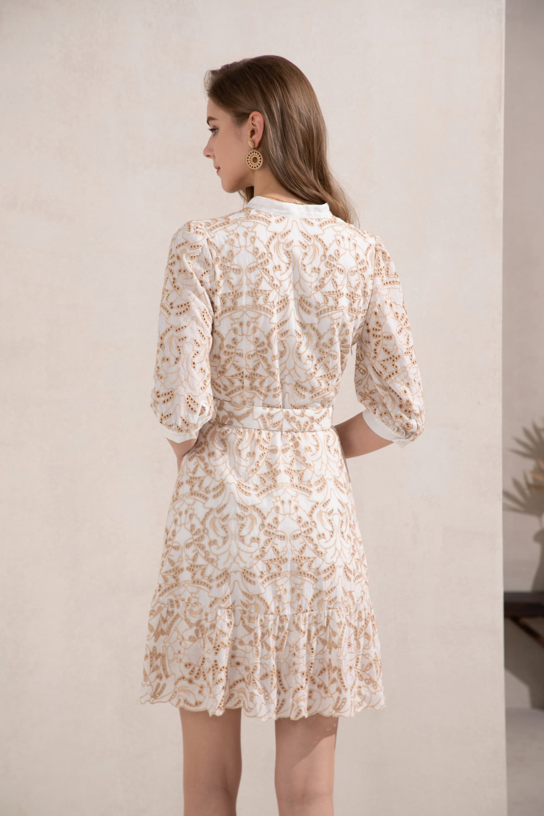 GDS Naomi V Neck Short Dress | Beige