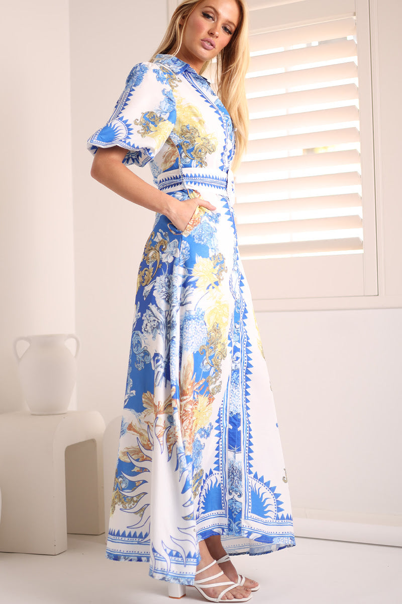 Amalfi Long Dress  | Blue Floral