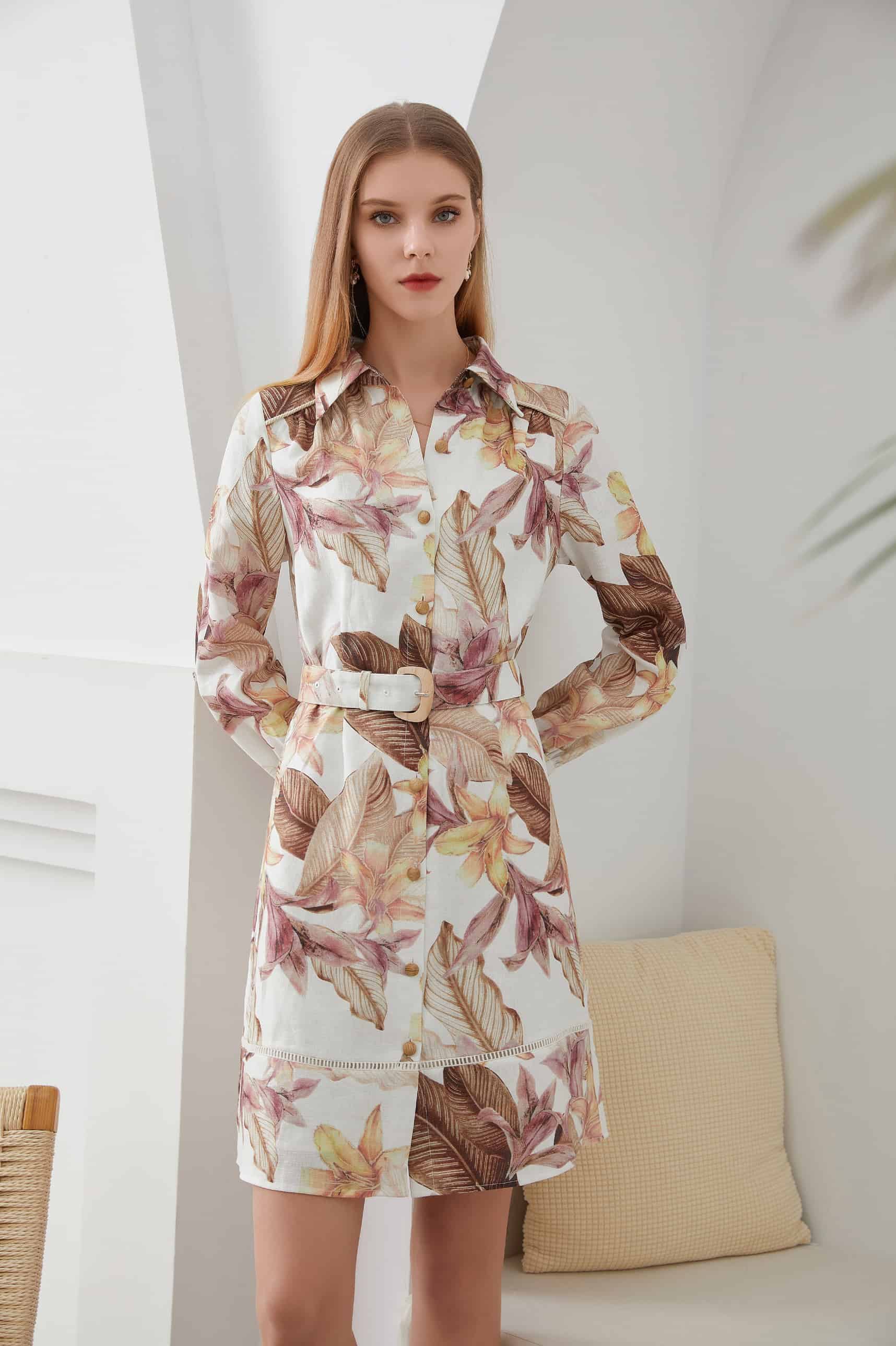 GDS Monet Belted Linen Short Dress | Toasted Coconut DRESSES BEIGE BRUNCH Catch DRESSES ESS22 GDS HOLIDAY L M PRINT S SALE SPRING-SUMMER wedding guest dress XL XS