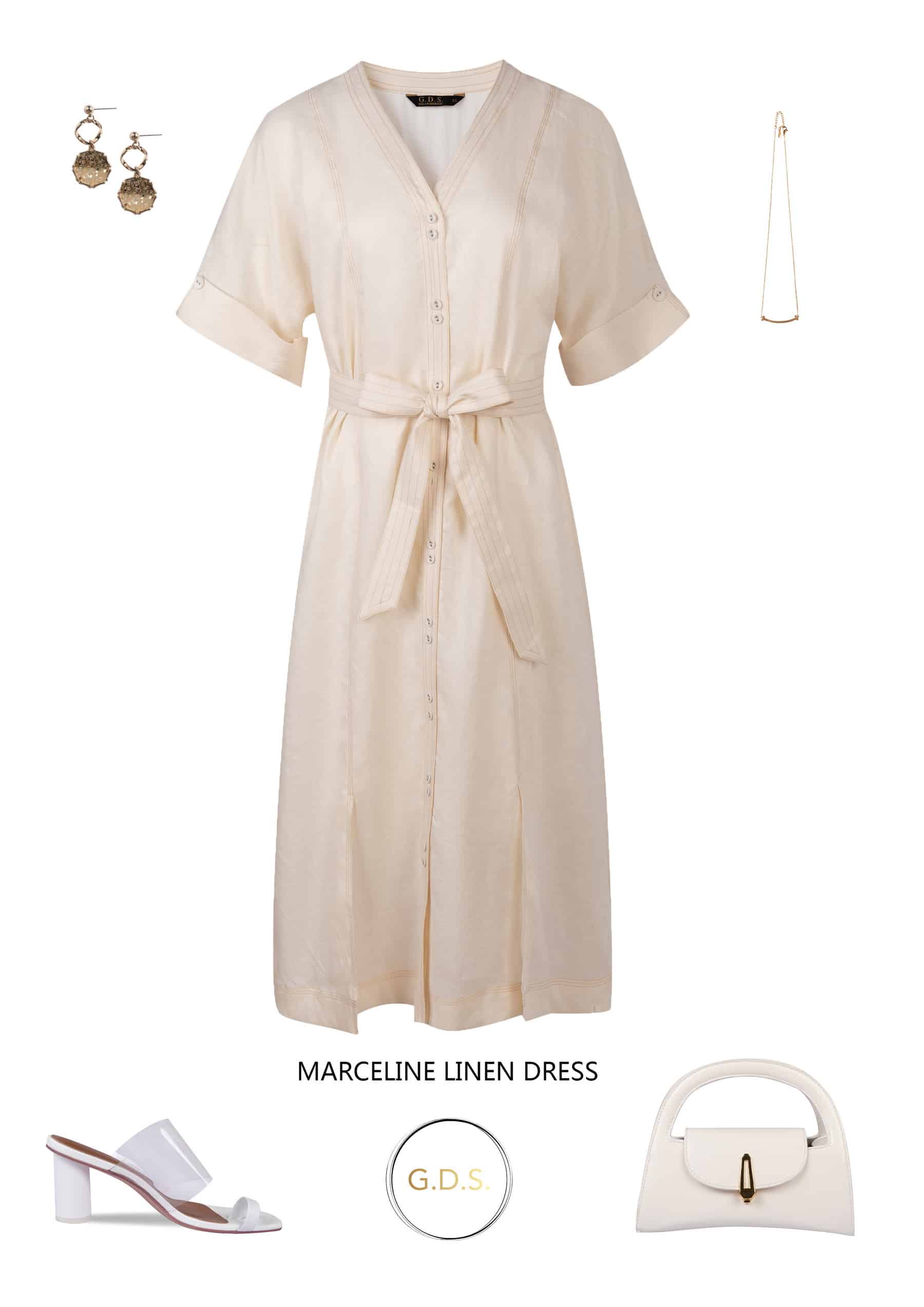 GDS Marceline Linen Dress | Lily White DRESSES autumn-winter BLOUSES BRUNCH CASUAL Catch GDS L M S SALE WHITE XL XS