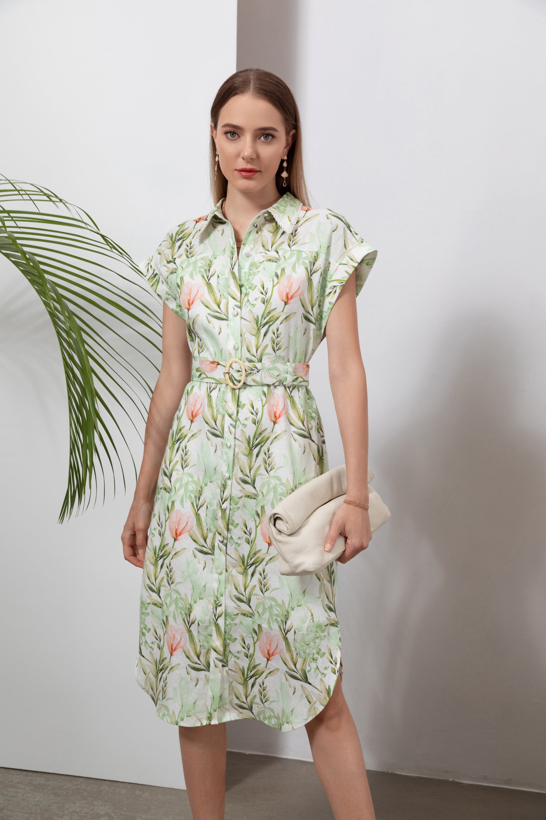 GDS Desiree Floral Linen Long Dress | Green DRESSES Catch GDS GREEN L M S SALE XL XS